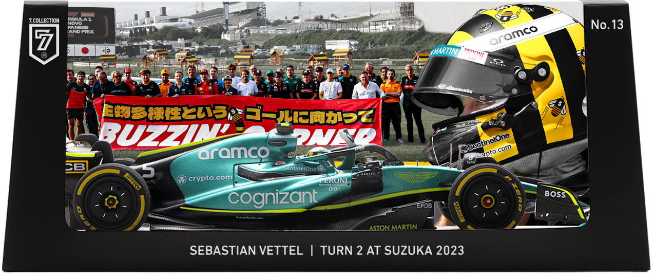 Sebastian Vettel F1 Japanese GP 2023 BUZZIN' CORNER Aston Martin AMR22 F1 Austrian GP Spec 1:43