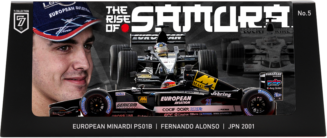 European Minardi PS01B Fernando Alonso F1 Japanese GP 2001 THE RISE OF SAMURAI 1:43 by 7.COLLECTION